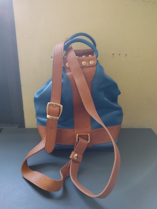 Valentina HANDMADE IN ITALY: Blue and Tan Leather Backpack /Shoulder Bag main image 6